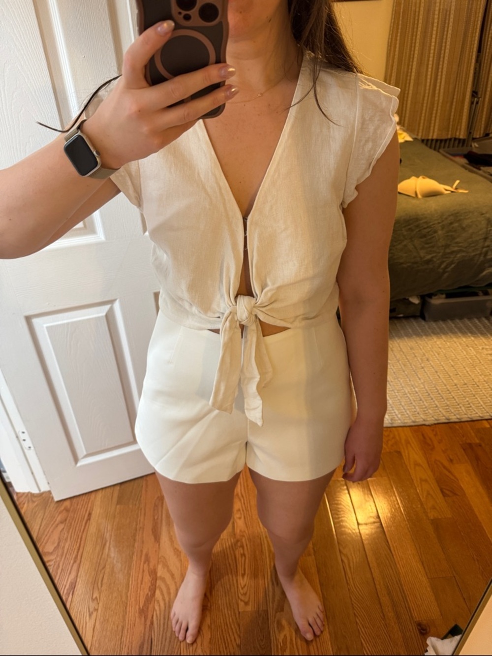 Abercrombie & Fitch Cream Tie-Front V-Neck Top